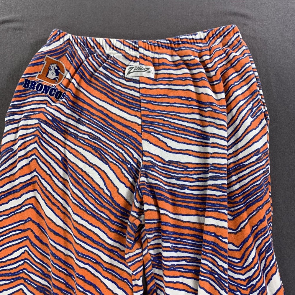 VTG Denver Broncos Pants Mens Large Orange Blue NFL Football Zubaz USA 32x32 - Picture 3 of 16